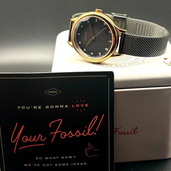 Fossil Laney BQ3393 Womens 34mm Mother of Pearl Smoke Mesh Watch NIB - Picture 3 of 16